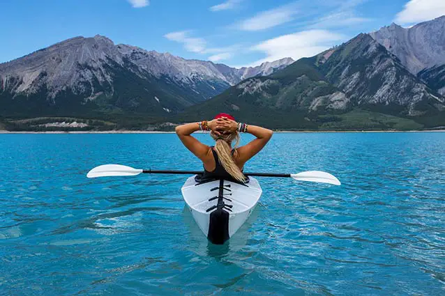 a woman in a kayak